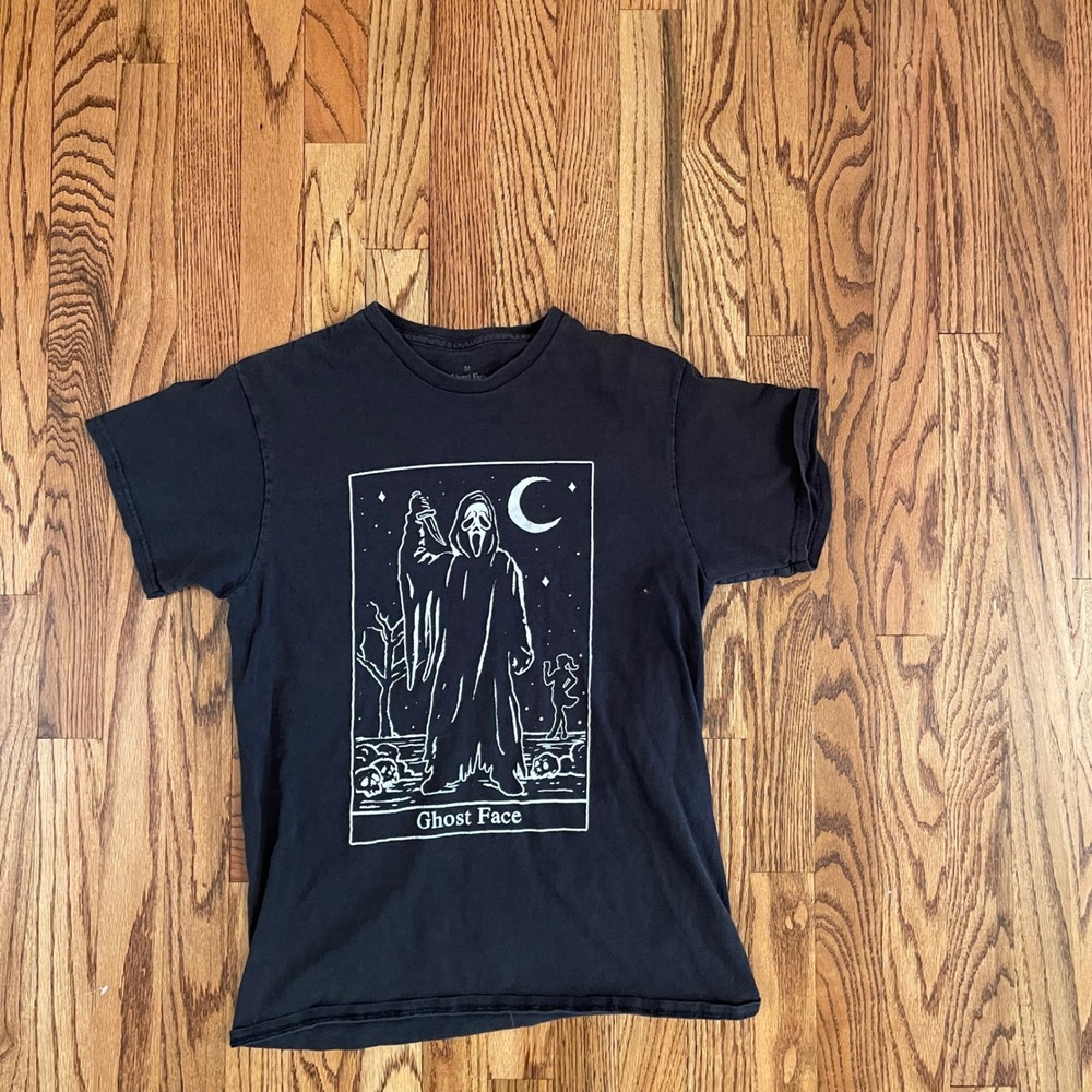 Ghost Face Tarot Card Graphic Print Black‎ T-Shirt